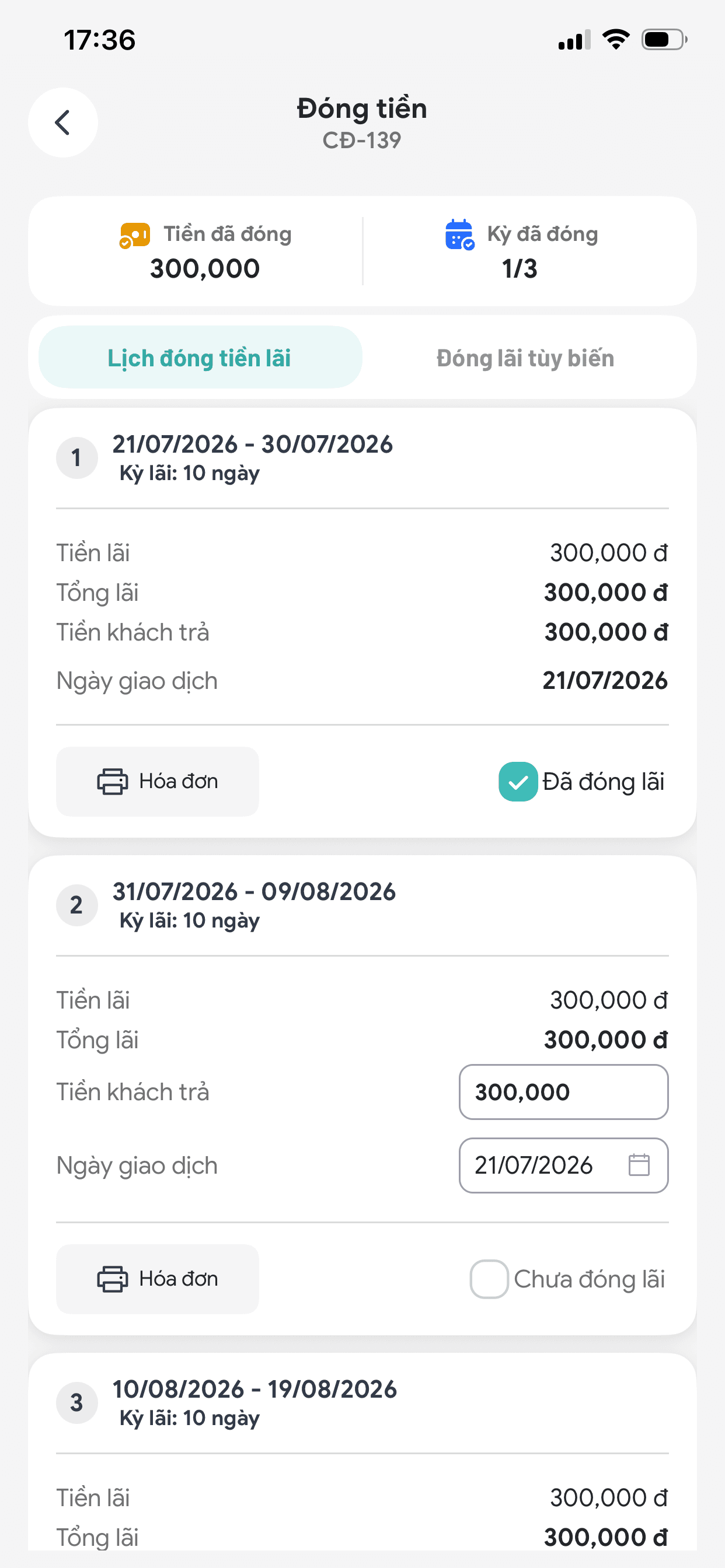 Màn hình chi tiết hợp đồng cầm đồ trên app Sổ Cầm Đồ